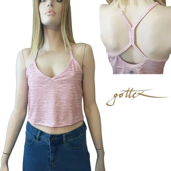 GOTTEX Compression Top Tank Bra Racerback Athletic Fitness Cropped Pink Unworn - Picture 1 of 14